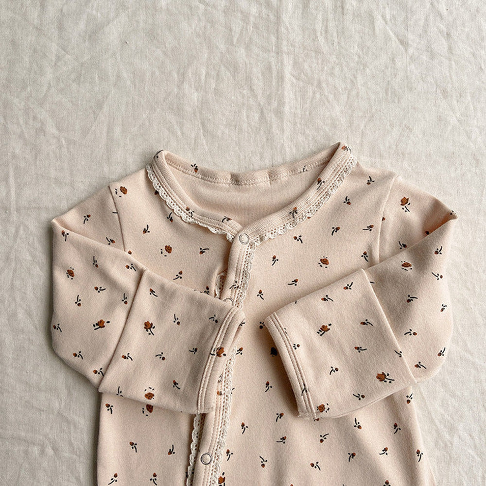 MyKids-USA® Baby Flower Pattern & Solid Color Lace Design Button Front Jumpsuit