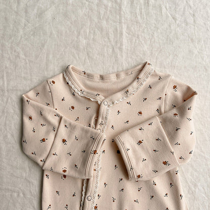 MyKids-USA® Baby Flower Pattern & Solid Color Lace Design Button Front Jumpsuit