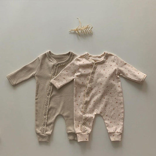 MyKids-USA® Baby Flower Pattern & Solid Color Lace Design Button Front Jumpsuit