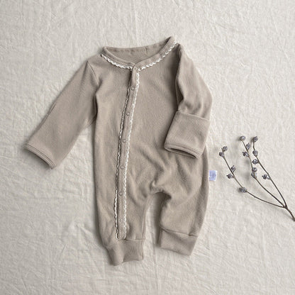 MyKids-USA® Baby Flower Pattern & Solid Color Lace Design Button Front Jumpsuit