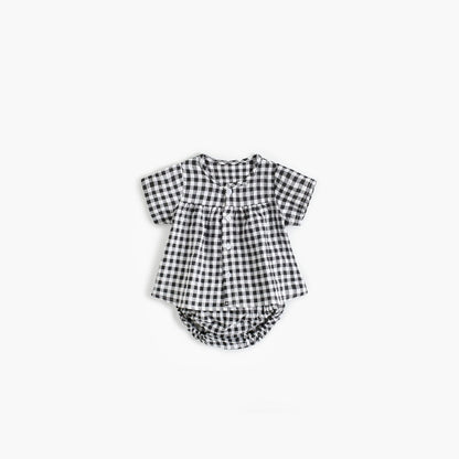 MyKids-USA® Baby Girl Plaid Pattern Single Breasted Design Shirt Combo Shorts Sets