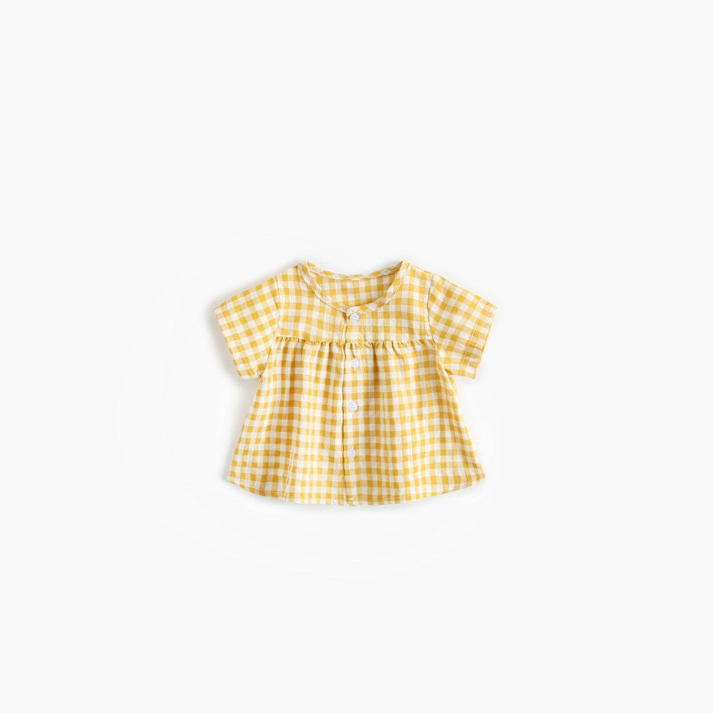 MyKids-USA® Baby Girl Plaid Pattern Single Breasted Design Shirt Combo Shorts Sets