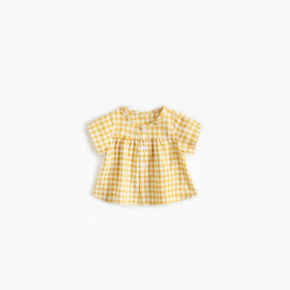 MyKids-USA® Baby Girl Plaid Pattern Single Breasted Design Shirt Combo Shorts Sets