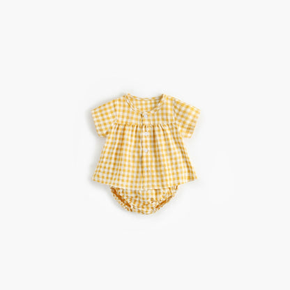 MyKids-USA® Baby Girl Plaid Pattern Single Breasted Design Shirt Combo Shorts Sets