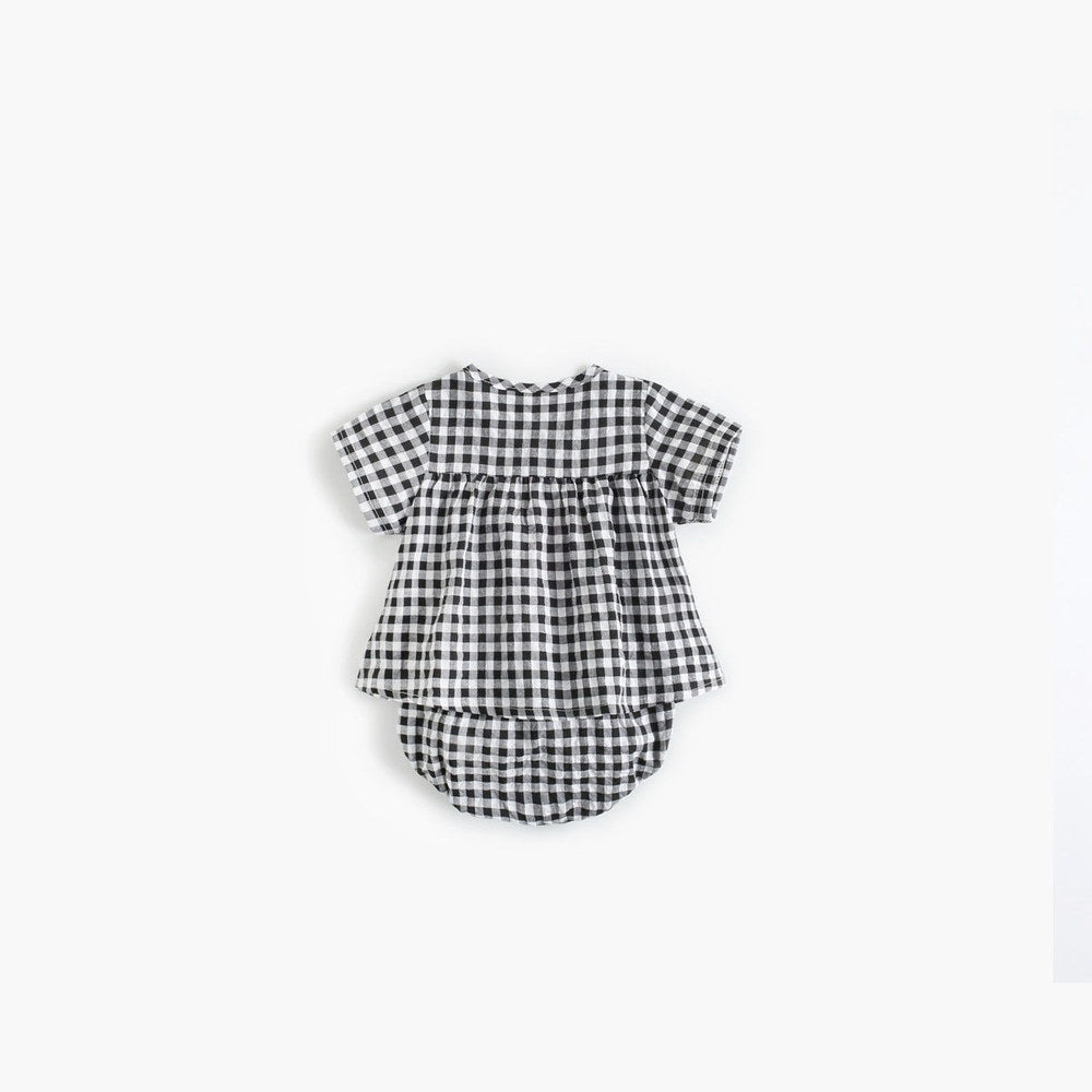 MyKids-USA® Baby Girl Plaid Pattern Single Breasted Design Shirt Combo Shorts Sets