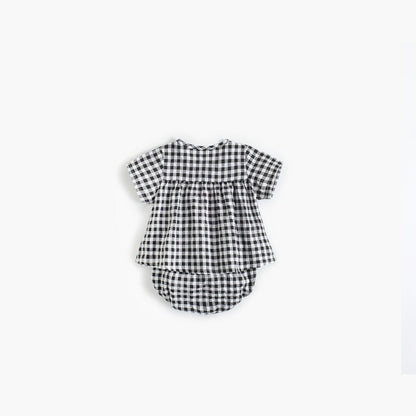MyKids-USA® Baby Girl Plaid Pattern Single Breasted Design Shirt Combo Shorts Sets