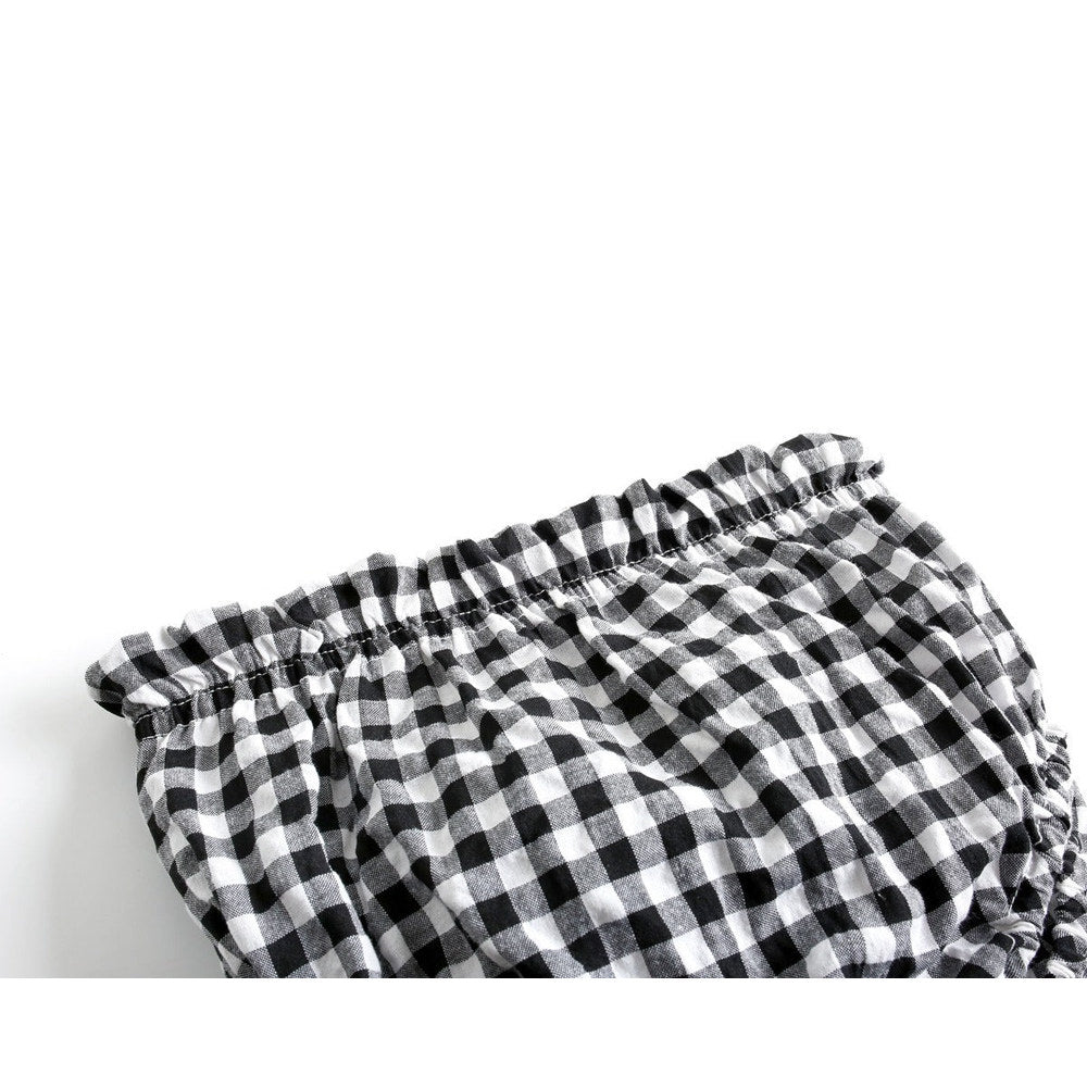 MyKids-USA® Baby Girl Plaid Pattern Single Breasted Design Shirt Combo Shorts Sets