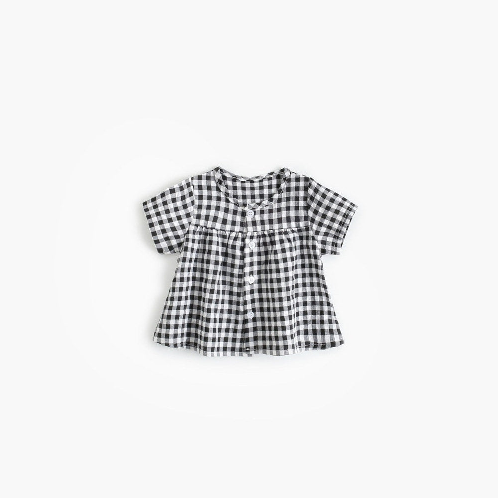 MyKids-USA® Baby Girl Plaid Pattern Single Breasted Design Shirt Combo Shorts Sets