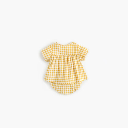 MyKids-USA® Baby Girl Plaid Pattern Single Breasted Design Shirt Combo Shorts Sets