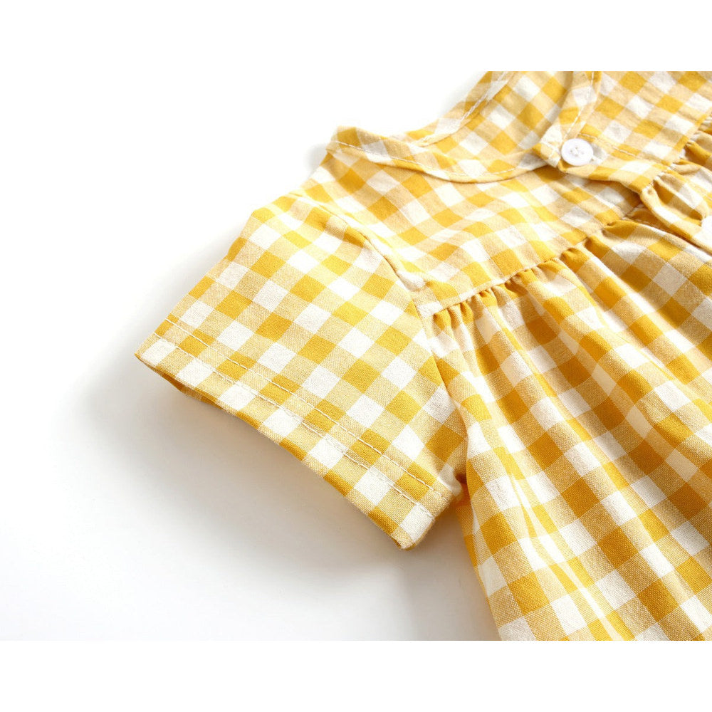 MyKids-USA® Baby Girl Plaid Pattern Single Breasted Design Shirt Combo Shorts Sets