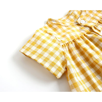 MyKids-USA® Baby Girl Plaid Pattern Single Breasted Design Shirt Combo Shorts Sets