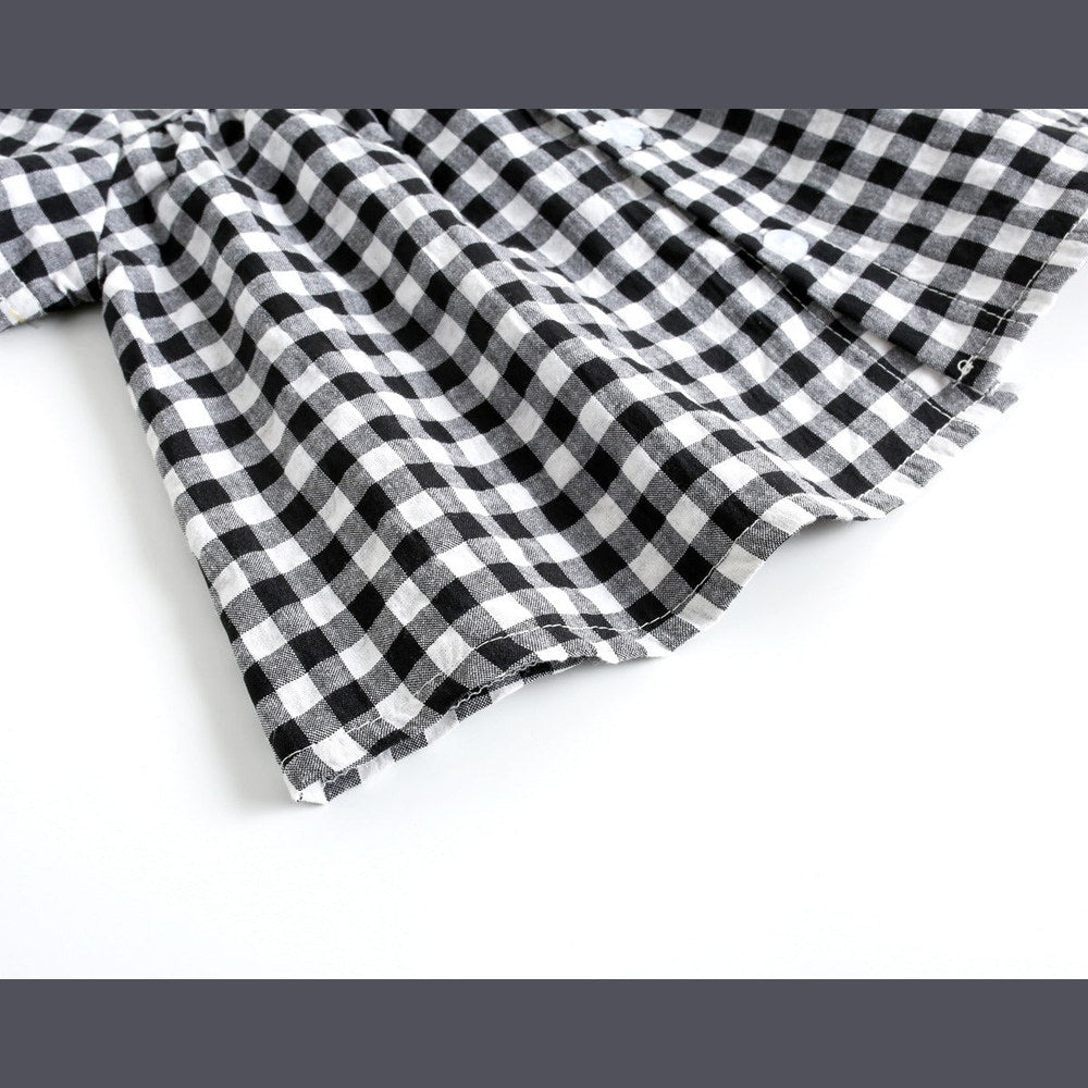 MyKids-USA® Baby Girl Plaid Pattern Single Breasted Design Shirt Combo Shorts Sets