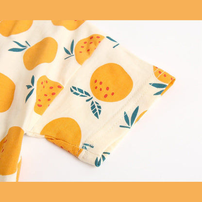 MyKids-USA® Baby Fruit Print Belt Design Short-Sleeved Top Combo Shorts Japan Style Sets Pajamas