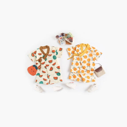 MyKids-USA® Baby Fruit Print Belt Design Short-Sleeved Top Combo Shorts Japan Style Sets Pajamas