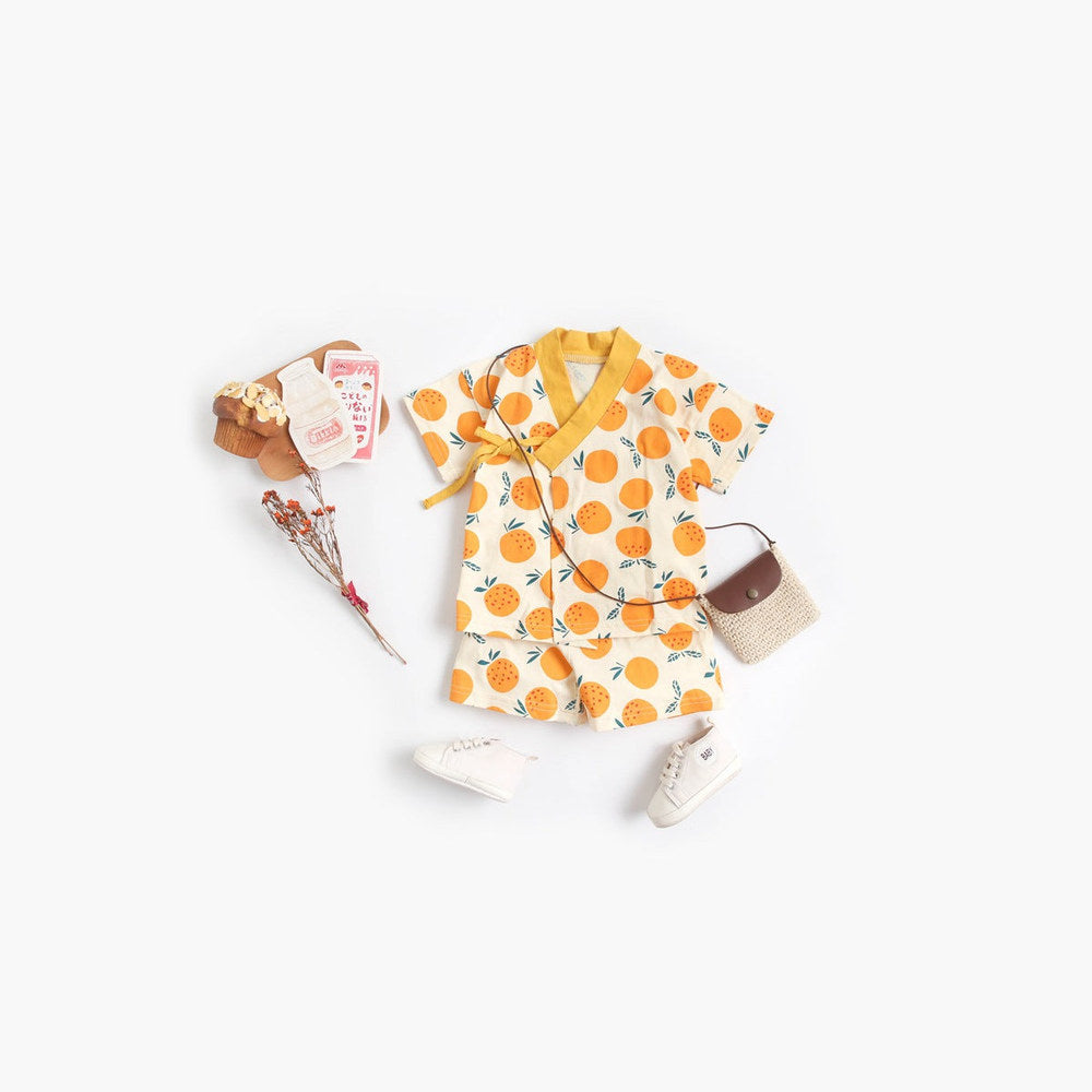 MyKids-USA® Baby Fruit Print Belt Design Short-Sleeved Top Combo Shorts Japan Style Sets Pajamas