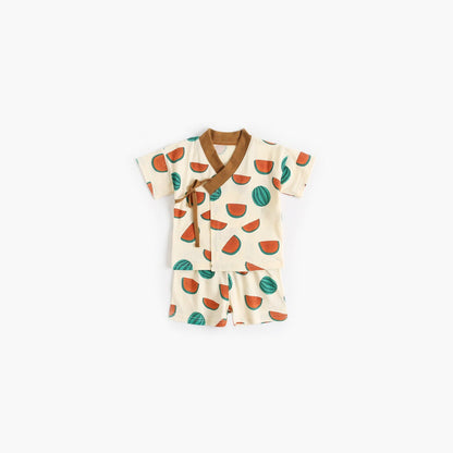 MyKids-USA® Baby Fruit Print Belt Design Short-Sleeved Top Combo Shorts Japan Style Sets Pajamas