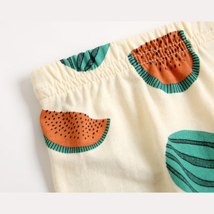 MyKids-USA® Baby Fruit Print Belt Design Short-Sleeved Top Combo Shorts Japan Style Sets Pajamas