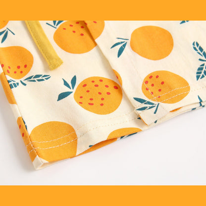 MyKids-USA® Baby Fruit Print Belt Design Short-Sleeved Top Combo Shorts Japan Style Sets Pajamas