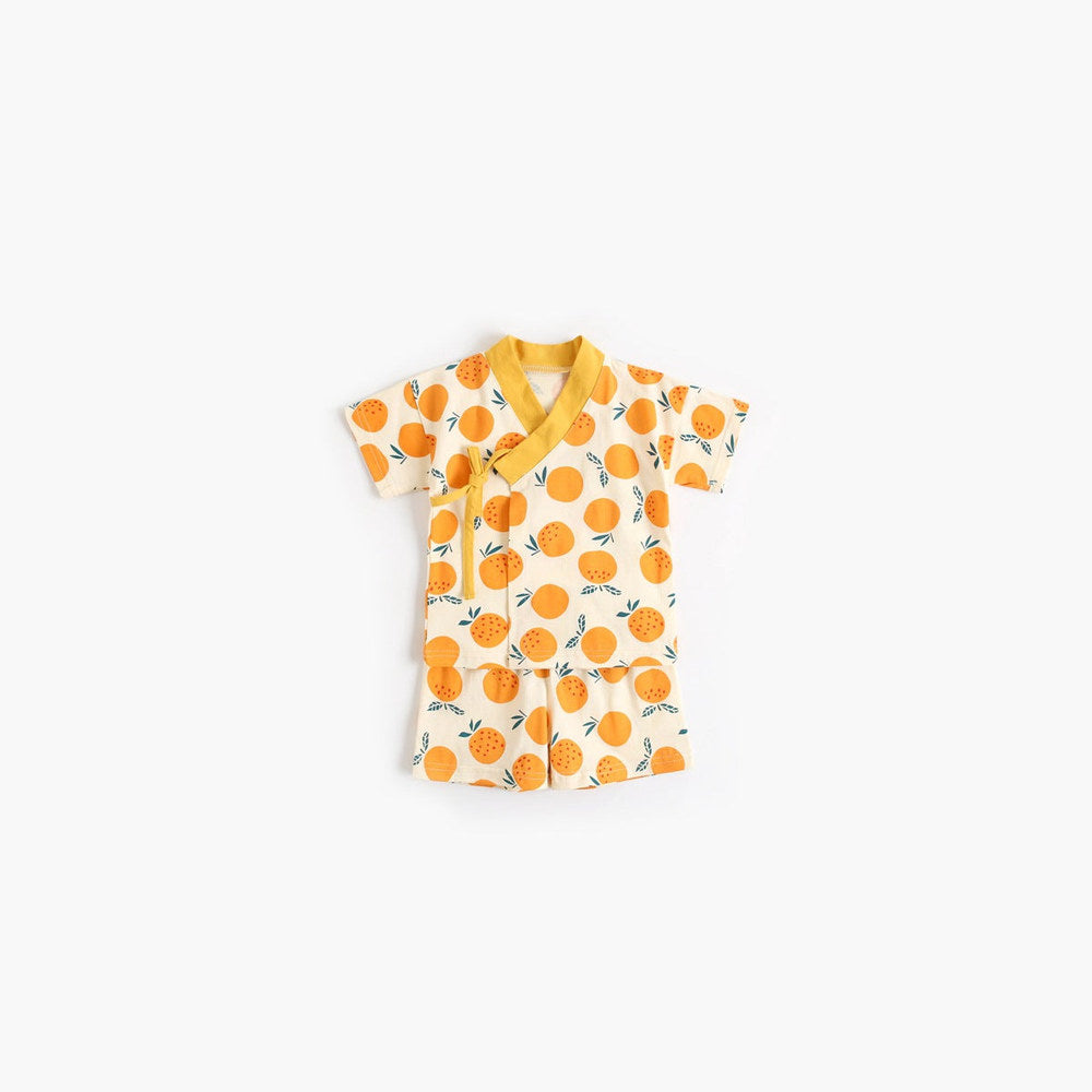 MyKids-USA® Baby Fruit Print Belt Design Short-Sleeved Top Combo Shorts Japan Style Sets Pajamas