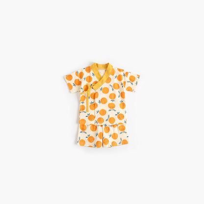 MyKids-USA® Baby Fruit Print Belt Design Short-Sleeved Top Combo Shorts Japan Style Sets Pajamas