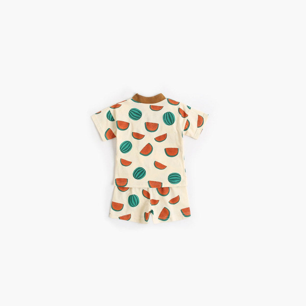 MyKids-USA® Baby Fruit Print Belt Design Short-Sleeved Top Combo Shorts Japan Style Sets Pajamas