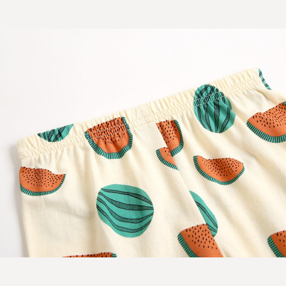 MyKids-USA® Baby Fruit Print Belt Design Short-Sleeved Top Combo Shorts Japan Style Sets Pajamas