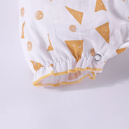 MyKids-USA® Baby Geometric Pattern Ruffle Design Sleeveless Rompers With Hat In Summe