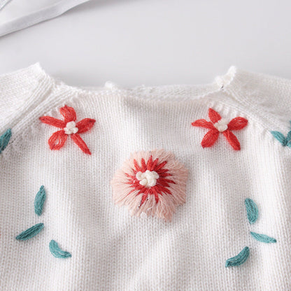 MyKids-USA® Baby Girl 1pc Floral Embroidered Graphic Contrast Design Head Knitted Belted bodysuit