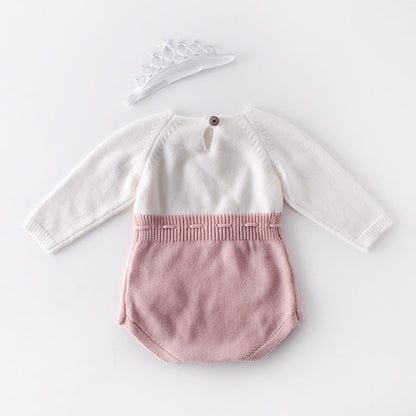 MyKids-USA® Baby Girl 1pc Floral Embroidered Graphic Contrast Design Head Knitted Belted bodysuit