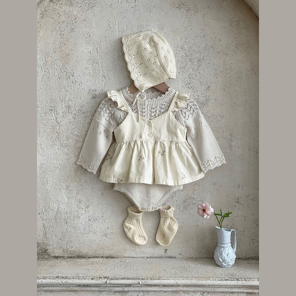 MyKids-USA® Baby Girl 1pc Floral Embroidered Graphic Ruffle Sling Tops & Shorts Sets