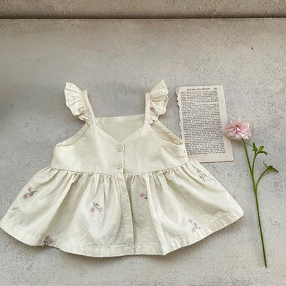 MyKids-USA® Baby Girl 1pc Floral Embroidered Graphic Ruffle Sling Tops & Shorts Sets