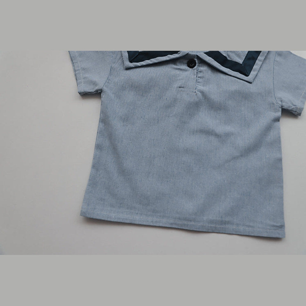 MyKids-USA® Baby Girl Contrast Tape Lapel Tops & Shorts Navy Style College Sets