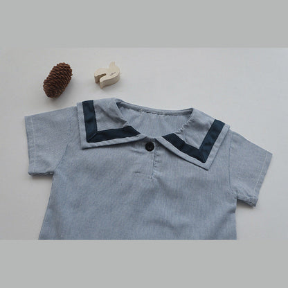MyKids-USA® Baby Girl Contrast Tape Lapel Tops & Shorts Navy Style College Sets