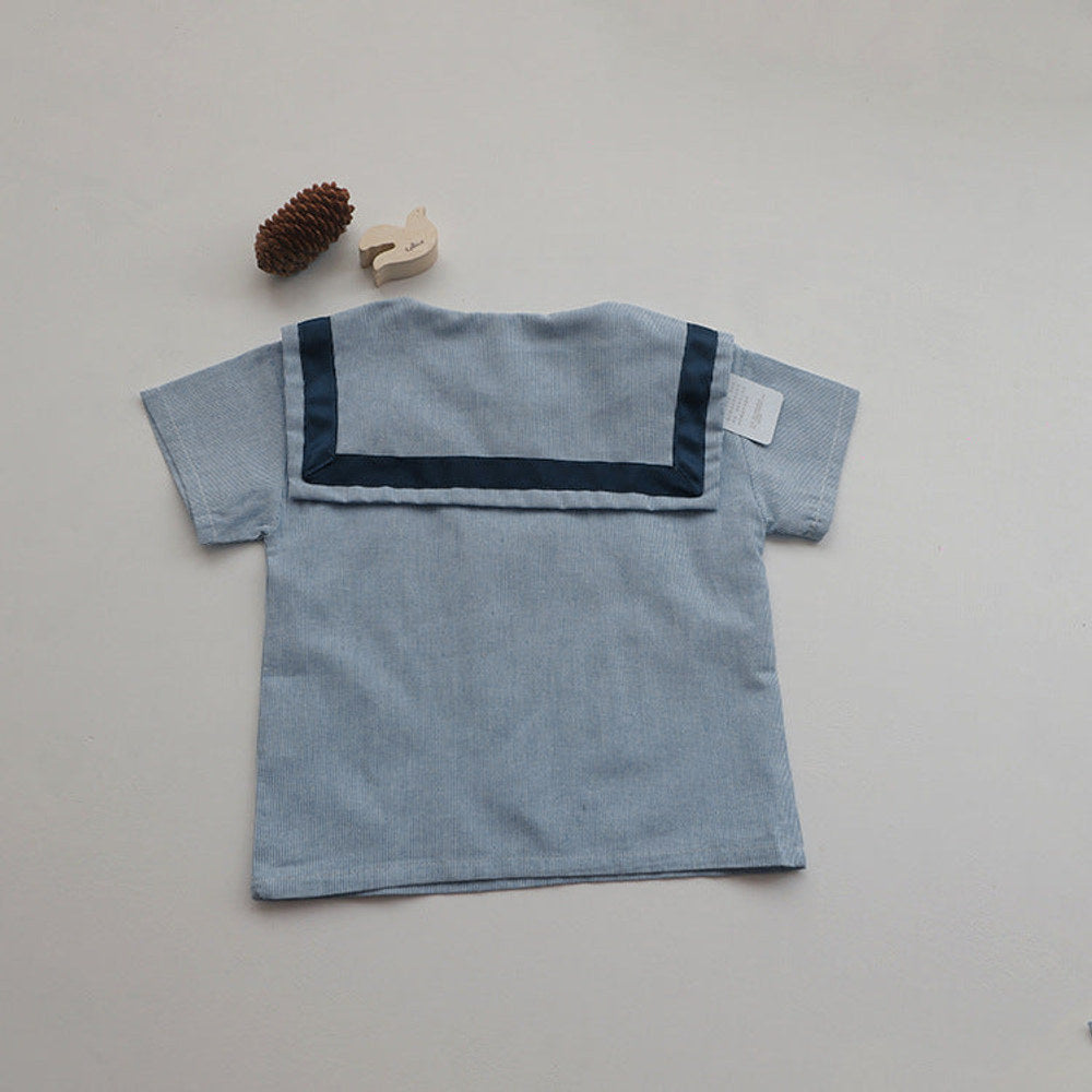MyKids-USA® Baby Girl Contrast Tape Lapel Tops & Shorts Navy Style College Sets