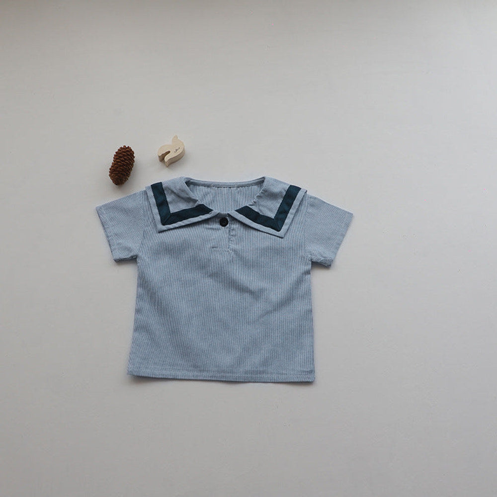MyKids-USA® Baby Girl Contrast Tape Lapel Tops & Shorts Navy Style College Sets