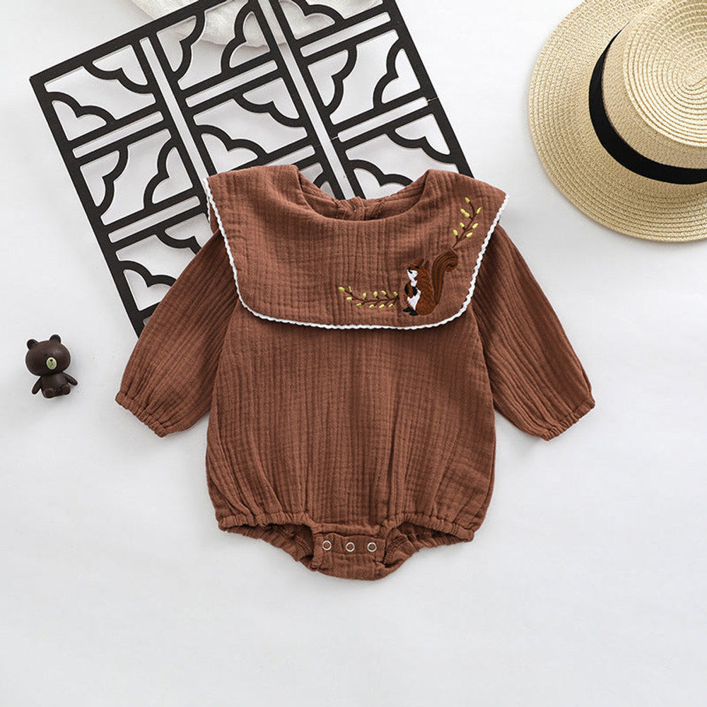 MyKids-USA® Baby Girl Animal Embroidered Pattern Lapel Design bodysuit