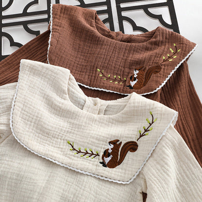 MyKids-USA® Baby Girl Animal Embroidered Pattern Lapel Design bodysuit