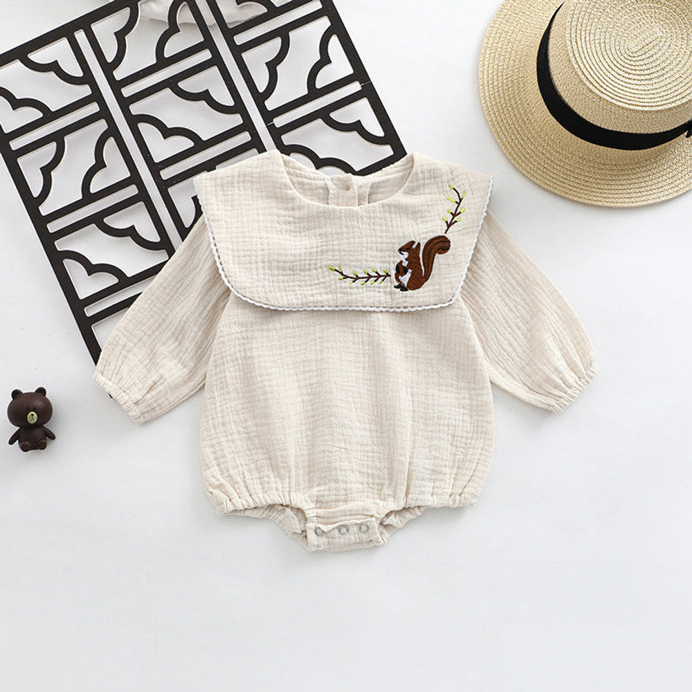 MyKids-USA® Baby Girl Animal Embroidered Pattern Lapel Design bodysuit