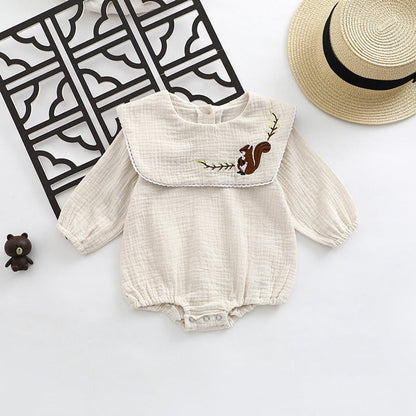 MyKids-USA® Baby Girl Animal Embroidered Pattern Lapel Design bodysuit
