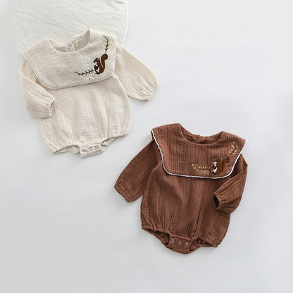 MyKids-USA® Baby Girl Animal Embroidered Pattern Lapel Design bodysuit