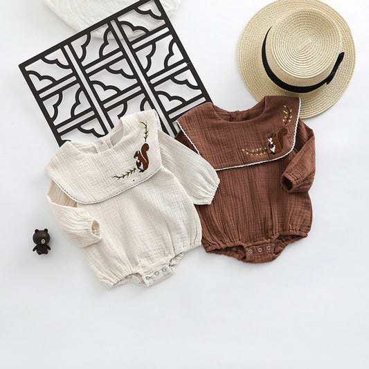 Baby Girl Animal Embroidered Pattern Lapel Design bodysuit