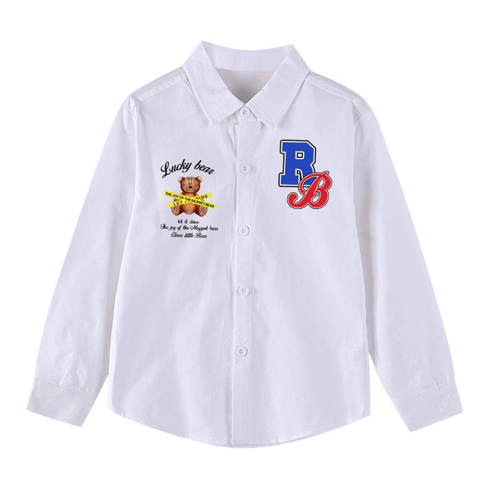 MyKids-USA® Baby Boy Bear And Slogan Pattern Lapel Design Cute Shirt