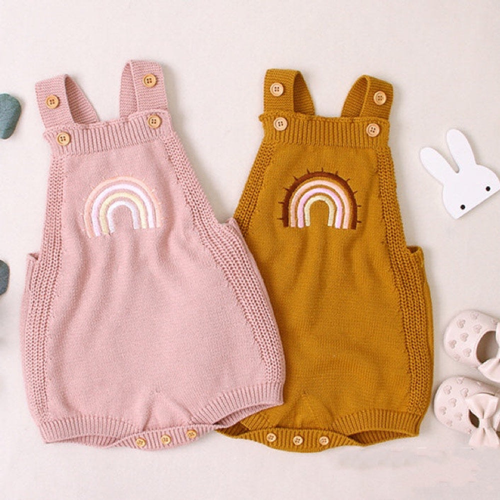 MyKids-USA® Baby Girl Colorful Rainbow Embroidered Graphic Crotch Knitted bodysuit