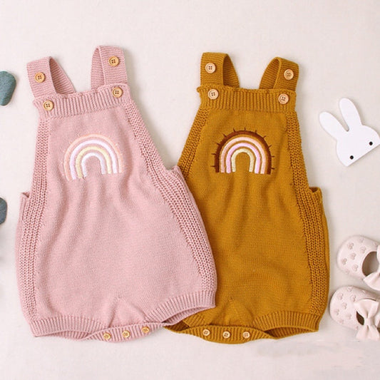 MyKids-USA® Baby Girl Colorful Rainbow Embroidered Graphic Crotch Knitted bodysuit