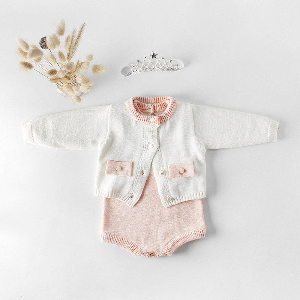 MyKids-USA® Baby Girl Contrast Longsleeve Knit Bodysuit & Cardigan One Pieces Sets