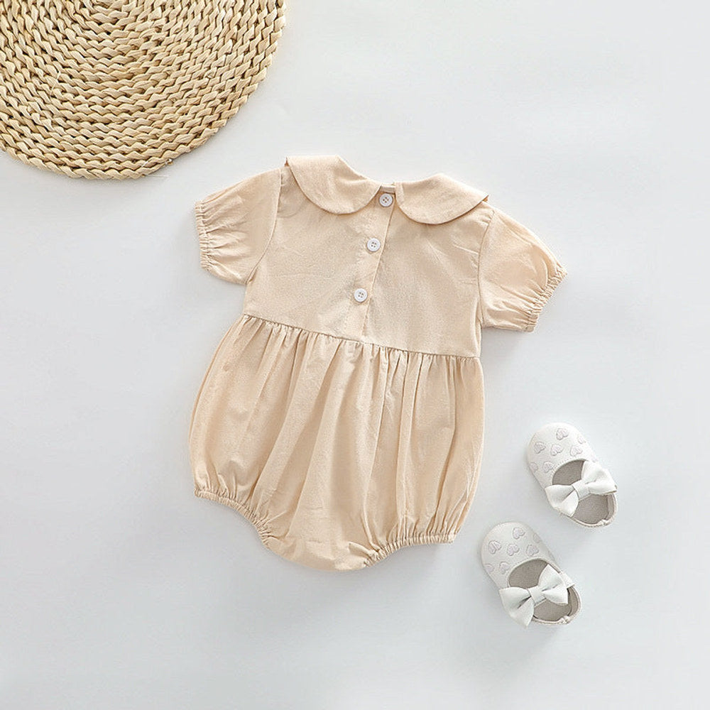 MyKids-USA® Baby Girl Floral Embroidered Pattern Doll Neck Solid Color bodysuit