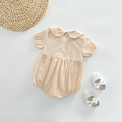 MyKids-USA® Baby Girl Floral Embroidered Pattern Doll Neck Solid Color bodysuit