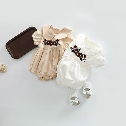MyKids-USA® Baby Girl Floral Embroidered Pattern Doll Neck Solid Color bodysuit