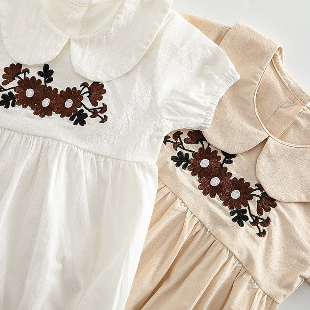 MyKids-USA® Baby Girl Floral Embroidered Pattern Doll Neck Solid Color bodysuit