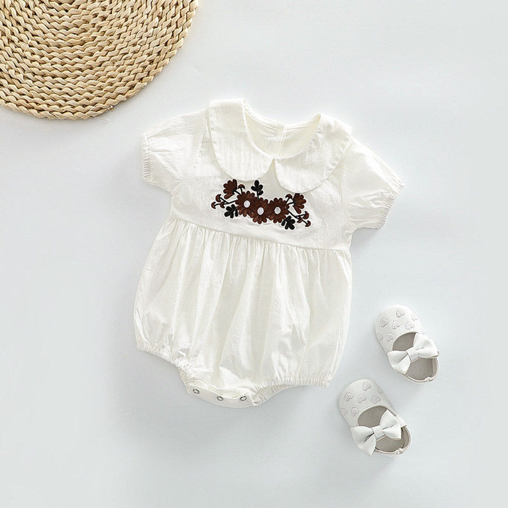 MyKids-USA® Baby Girl Floral Embroidered Pattern Doll Neck Solid Color bodysuit